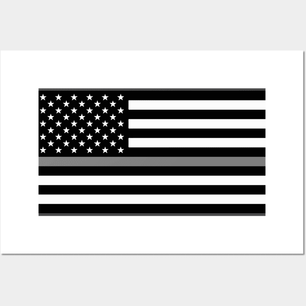 American Flag Thin Silver Line Wall Art by Scar